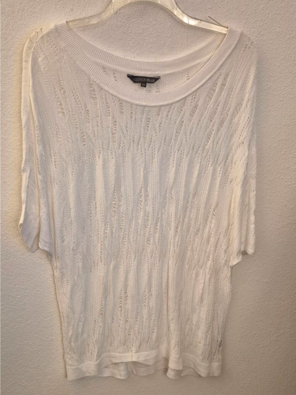 Addition Elle White Open Weave Crochet Lighweight Dolman Sleeve Sweater 2X EUC